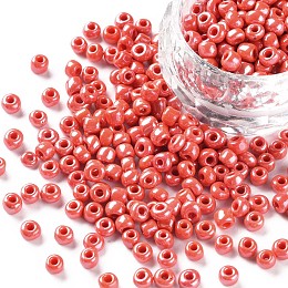 ARRICRAFT 6/0 Opaque Colors Lustered Round Glass Seed Beads, Dark Orange, Size: about 4mm in diameter, hole:1.5mm, about 495pcs/50g