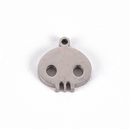 Honeyhandy Halloween 201 Stainless Steel Charms, Laser Cut, Skull, Stainless Steel Color, 12x11x2mm, Hole: 1.2mm