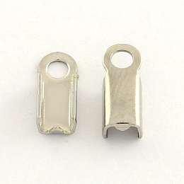 Honeyhandy 304 Stainless Steel Folding Crimp Ends, Fold Over Crimp Cord Ends, Stainless Steel Color, 9x4.5x4mm, Hole: 2mm