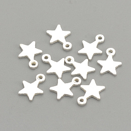 Honeyhandy 925 Sterling Silver Charms, Star, Silver, 5.3x4x0.5mm, Hole: 0.5mm