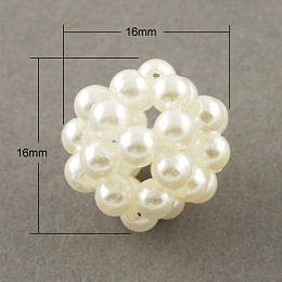 Honeyhandy Handmade ABS Plastic Imitation Pearl Woven Beads, Cluster Ball Beads, Round, White, 16mm, Hole: 3mm