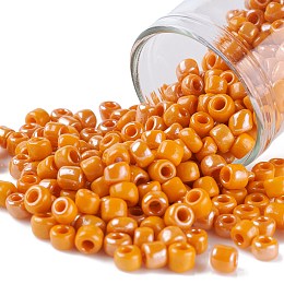 Honeyhandy Glass Seed Beads, Opaque Colors Lustered, Round, Dark Orange, 4mm, Hole: 1.5mm, about 1000pcs/100g