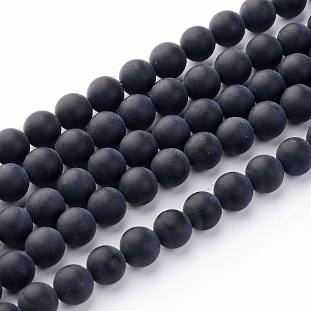 NBEADS Grade A Natural Black Agate Beads, Dyed, Frosted, Round, 8mm, Hole: 1.2mm; 180pcs/box