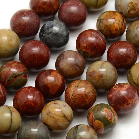 Arricraft Round Natural Picasso Beads Strands, Picasso Stone/Picasso Jasper, 10mm, Hole: 1mm, about 38pcs/strand, 15 inches