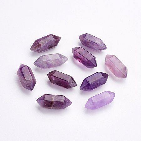 Arricraft Natural Amethyst Beads, Double Terminated Pointed, Bullet, No Hole, 20x8mm