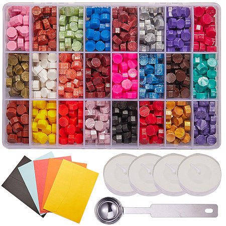 CRASPIRE DIY Letter Kit, with Sealing Wax Particles for Retro Seal Stamp, Stainless Steel Spoon, Colored Blank Mini Paper Envelopes and Candle, Mixed Color