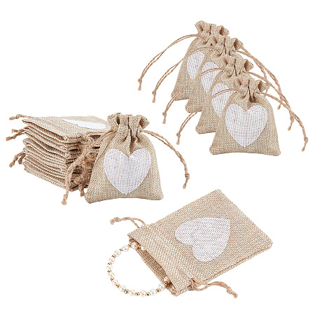 AHANDMAKER 20Pcs Small Burlap Bags Drawstring Heart Burlap Gift Bag Heart Burlap Bag Jewelry Pouches Burlap Bags for Wedding Favors Birthday Party Art and DIY Craft