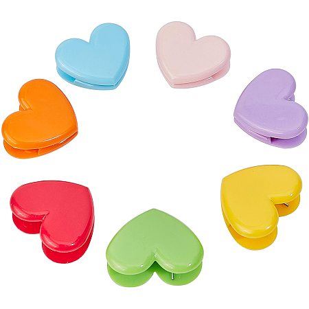 PandaHall 28pcs 7 Colors Plastic Memo Photo Clips, Heart Shape Decorative Clips for Stationery Store Office School Supplies