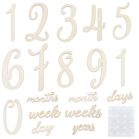 NBEADS Wood Baby Milestone Numbers Signs Sets, Newborn Photography Prop, Baby Age Milestone Marker Keepsake, Old Lace, 33~163x60~140x0.5~2mm