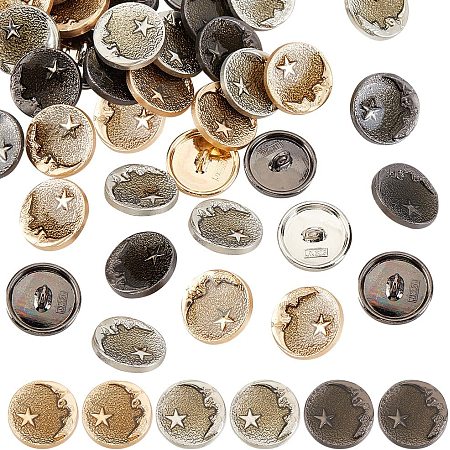 OLYCRAFT 36Pcs 3 Colors Alloy Shank Buttons Star Moon Pattern Metal Blazer Buttons 18mm Vintage Shank Buttons Round Sewing Shank Buttons for Blazer Suits Coat Uniform and Jacket