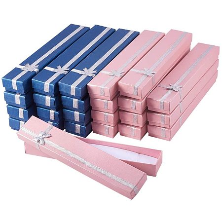 BENECREAT 24 Packs 8.5x1.5x1 Mixed Kraft Necklace Boxes with Bowknot Cardboard Paper Jewelry Gift Boxes for Proposal Wedding Anniversary Jewelry Packing, Pink and MarineBlue