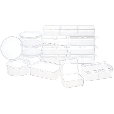 Pandahall Elite 18pcs Storage Box Combo Set 3 Sizes 12pcs Clear Plastic Boxes with 6pcs Storage Pod for Board Games Bits Organizing Cards Nail Arts Embroidery Jewelry Beads Stones Charms Pendants