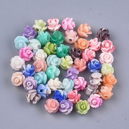 Honeyhandy Synthetic Coral Beads, Dyed, Flower, Mixed Color, 6~7x6~7mm, Hole: 1.2mm