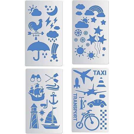 BENECREAT 4 Pack Metal Stencils Weather/Transport Stainless Steel Stencil  Templates(17.5x10cm) for Bullet Scrapbook Painting, Furniture, Embroidery,  Murals and DIY Craft 