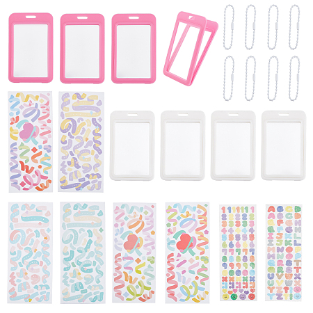 BENECREAT 8pcs 2 Color Kpop Photocard Holder, PVC Trading Card Cover with 6pcs Deco Stickers and 8pcs Bead Chain for Photos, Books, Crafts, Planners, Phone Cases