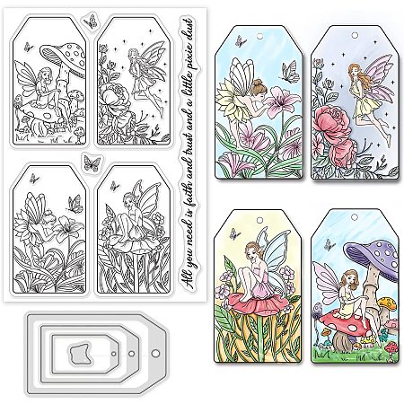 GLOBLELAND 1Set Fairy Cut Dies and Clear Stamp Set Rose and Lilies Embossing Template Mould and Silicone Stamp for Card Scrapbook Card DIY Craft