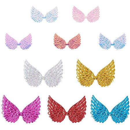 PandaHall Elite 60pcs 2 Sizes Glitter Fabric Angel Wings Embossed 10 Colors Iridescent Wings Patches DIY Sequined Applique for Bag Clothes Hair DIY Crafts Decoration