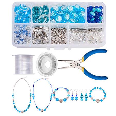 SUNNYCLUE 700+ pcs Jewelry Making Starter Kit Beading Kits Flat Round Foil Glass Beads, Gemstone Beads, Pliers, Elastic Thread, Tiger Wire for DIY Necklace Bracelet Earrings Making Set, Color 1