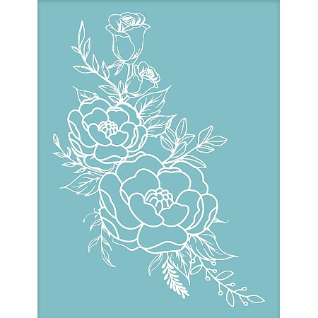 OLYCRAFT Self-Adhesive Silk Screen Printing Stencil Reusable Pattern Stencils Rose Flower for Painting on Wood Fabric T-Shirt Wall and Home Decorations-11x8 Inch