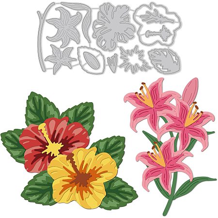 GLOBLELAND 1Sheet Metal Lilies Cut Dies Hibiscus Flower Embossing Template Mould Die Cuts for Mother's Day Card Scrapbooking and Die Sets for Card DIY Craft