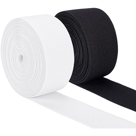 BENECREAT 5.5 Yards 2-Inch Wide White and Black Heavy Stretch High Elasticity Knit Elastic Band for Sewing Waistband Elastic