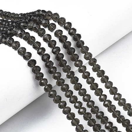 Honeyhandy Glass Beads Strands, Faceted, Rondelle, Gray, 4x3mm, Hole: 0.4mm, about 123~127pcs/strand, 16.5~16.9 inch(42~43cm)