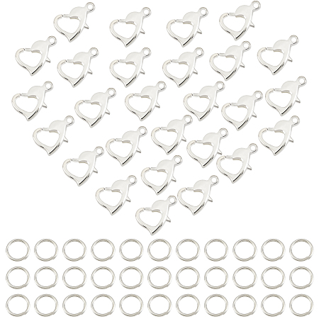 PandaHall Elite 50pcs Heart Lobster Claw Clasps with 80pcs Jump Rings Alloy Jewelry Clasps Heart Lobster Clips Hooks 8x11.5mm Cord End Clasps for DIY Jewelry Bracelet Necklace Keychain Making