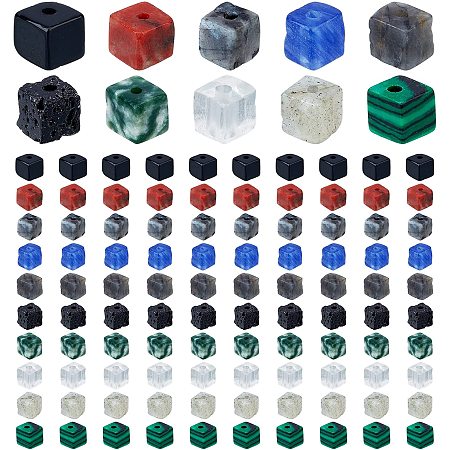 PandaHall Elite 260pcs Cube Stone Beads 10 Styles Squre Gemstone Beads 4.5~5mm Spacer Loose Beads Crystal Beads for Earring Necklace Bracelet Waist Chain Jewelry Making Arts Crafts, 1mm Hole