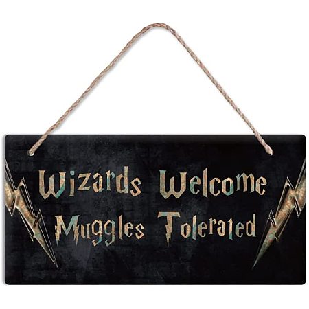 Arricraft PVC Plastic Wall Decoration Hanging Sign Funny Front Door Hanging Sign Wizard Theme Hanging Ornament for Bedroom Door Wall Party Decor 5.9x11.8in