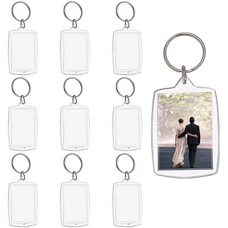 PandaHall Elite 30 Sets Acrylic Photo Snap in Keychain 61.5x40x4.5mm Square Custom Blank Photo Keyring DIY Picture Frames Clear