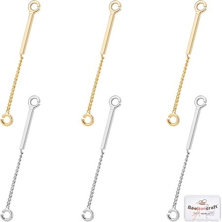 Beebeecraft 16Pcs 2 Colors Bar Links for Jewelry Making, 18k Gold & Platinum Plated Rod with Chain Link Connectors for Earring Bracelet Necklace Jewelry Making, 30x3mm