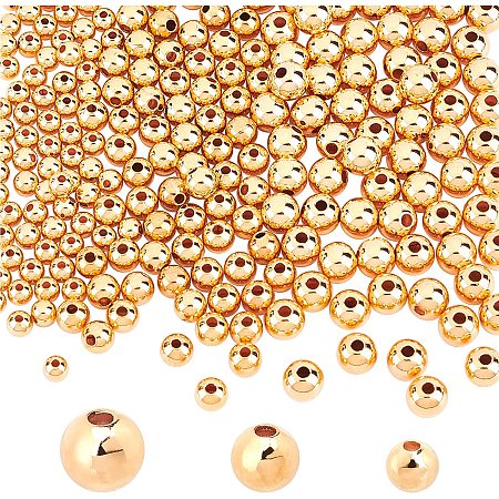 CREATCABIN 1 Box 240Pcs 3 Sizes Golden Spacer Beads 18K Real Gold Plated Round Balls Spacers Metal Loose Smooth Tiny Charms for Jewelry Making Necklaces Bracelets DIY Crafts Findings Accessory