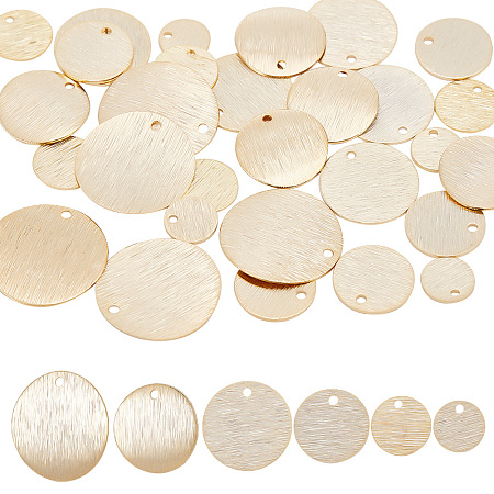 Arricraft 36Pcs 6 Sizes Textured Blank Stamping Tags Real 24K Gold Plated Brass Pendants Flat Smooth Round Charms Metal Disc Charms for Necklaces Bracelets Earrings Making, Hole 1.2-1.4mm