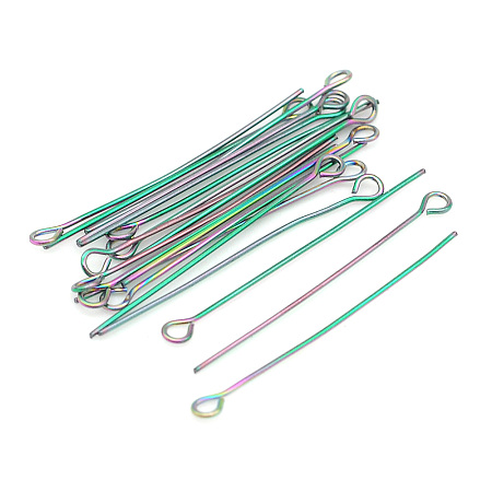 Honeyhandy 304 Stainless Steel Eye Pins, Rainbow Color, 40x3.5x0.6mm, Hole: 2mm, about 30pcs/bag