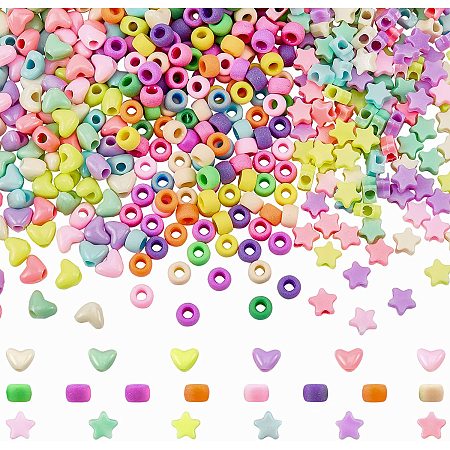 NBEADS 750 Pcs Plastic Pony Beads, Barrel/Star/Heart Cute Beads, Braided Hair Beads for DIY Necklace Bracelet and Crafts Making, Hole: 3.5mm