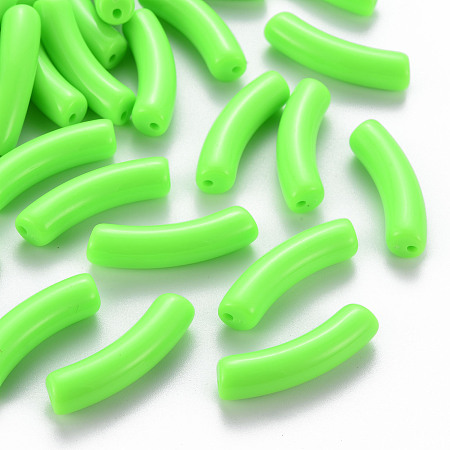 Honeyhandy Opaque Acrylic Beads, Curved Tube, Lime, 32x9.5x8mm, Hole: 1.8mm, about 330pcs/500g
