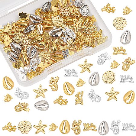 OLYCRAFT 2380pcs Ocean Themed Resin Filler Alloy Epoxy Resin Supplies UV Resin Filling Accessories for Resin Jewelry Making Sliver & Gold 7 Shapes 