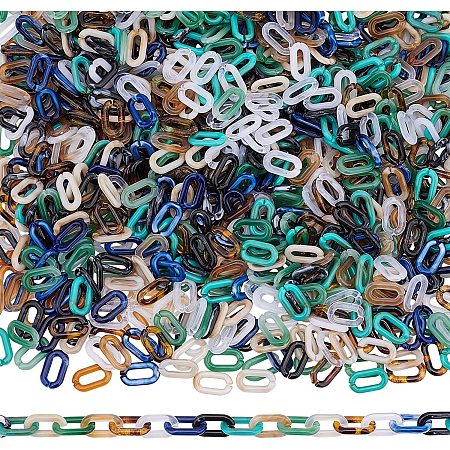 SUPERFINDINGS About 960Pcs Acrylic Linking Rings 8 Colors Quick Link Connectors Acrylic C-Clips Hooks Ring for Earring Necklace Jewelry Eyeglass Chain DIY Craft Making