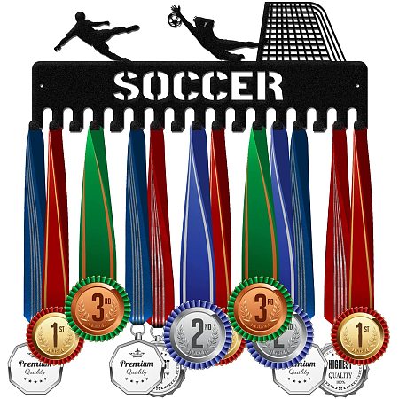 GLOBLELAND Soccer Medal Holder Display Hanger Rack Frame for Sport Race Metal Medal Hanger for Soccer Competitions,15.75x6Inches
