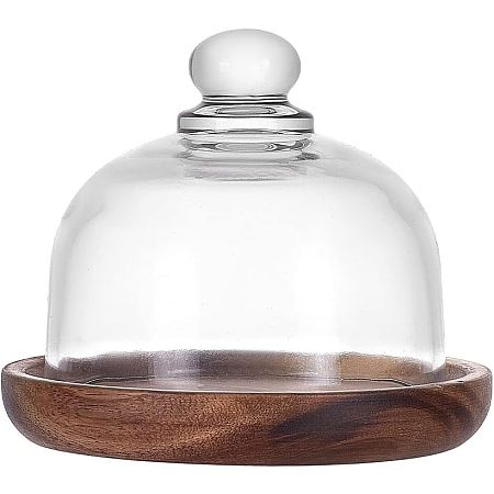 NBEADS Glass Dessert Dome with Base, Mini Domo Cake Cloche Dome Display Cases Bell Jars Cloche Glass Display Server Tray for Kitchen Birthday Party Wedding, Diameter of The Glass Bell: 3.14