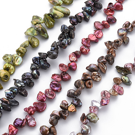 Honeyhandy Natural Keshi Pearl Beads Strands, Cultured Freshwater Pearl, Dyed, Nuggets, Mixed Color, 6~23x7~15x2~10mm, Hole: 0.5mm, about 50~60pcs/strand, 15.35 inch(39cm)