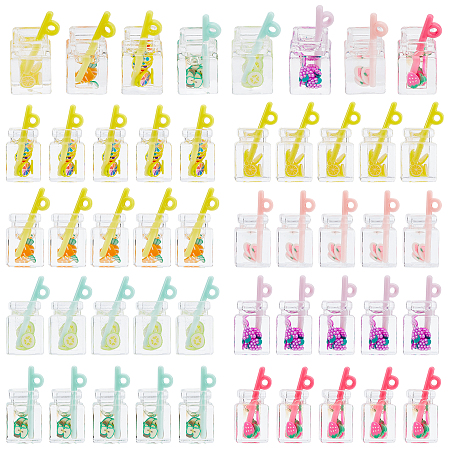 CHGCRAFT 48Pcs 8 Colors Fruit Drink Cup Bottle Charms Fruit Tea Charms Mini Resin Bottle Charm Pendants for DIY Keychain Earring Necklace, Length 26.3-27.5mm