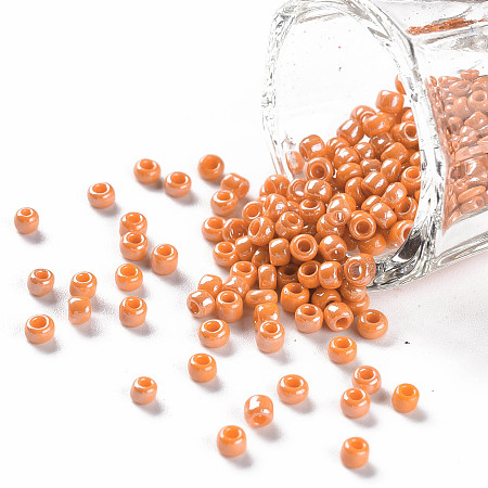 Honeyhandy Glass Seed Beads, Opaque Colors Lustered, Round, Dark Orange, 3mm, Hole: 1mm, about 10000pcs/pound