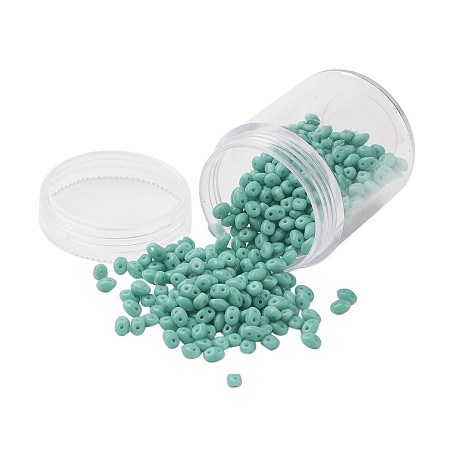 Czech Glass Seed Beads, 2-Hole, Opaque Colours, Turquoise, 5x3.5x3mm, Hole: 0.5mm; about 630pcs/box