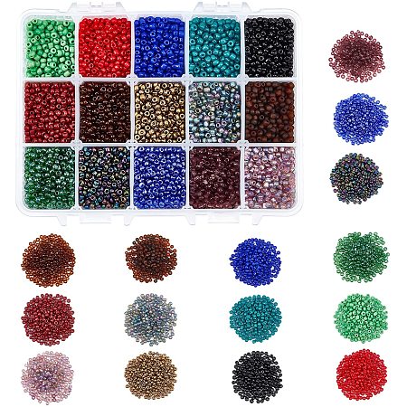 NBEADS 300g 15 Colors Glass Seed Beads 3mm, Opaque Glass Seed Beads Round Pony Beads Mini Spacer Loose Beads for DIY Craft Bracelet Necklace Jewelry Making