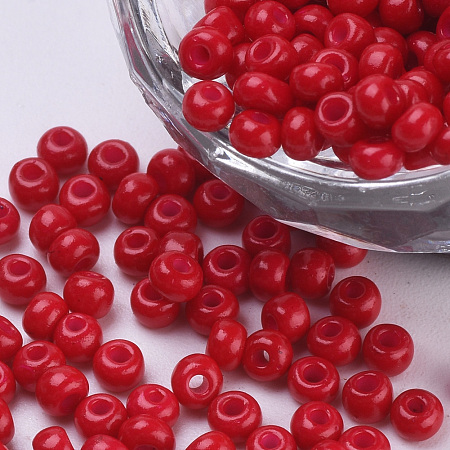 Honeyhandy Baking Paint Glass Seed Beads, Round, Crimson, 3x1.5~3mm, Hole: 1mm, about 10000pcs/bag, about 450g/bag