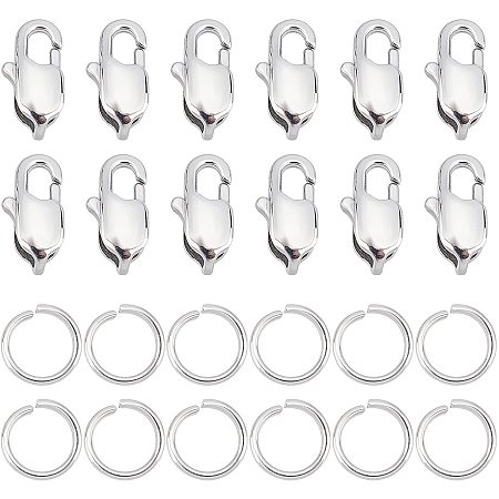 DICOSMETIC 20pcs 9mm 316 Stainless Steel Lobster Claw Clasps with 50pcs Jump Rings Manual Polishing Necklace Chain Clasps Small Snap Clasps for Jewelry Making Findings,Hole:1.3mm