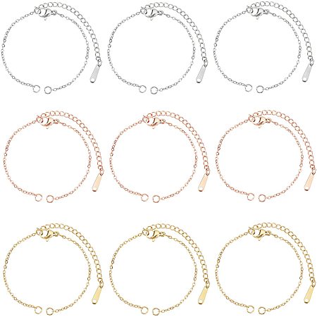 DICOSMETIC 30pcs 3 Colors 12.7-13.4cm Extender Chain Bracelet 201 Stainless Steel Cable Chain Bracelet Adjustable Chain Bracelet with Lobster Clasps for Jeweilry Making,Hole: 1.5mm