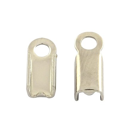 NBEADS 500pcs Stainless Steel Fold Over Crimp Cord Ends Fold Over Cord Ends for Leather(9x4.5mm, hole: 2mm)