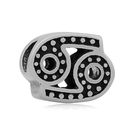 Vintage 316 Stainless Steel European Bead, Large Hole Beads, Constellation/Zodiac Sign, Cancer, 10.5x13x7.5mm, Hole: 4.5mm
